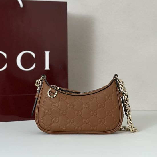 Gucci Handbag Brown Embossed Logo 847091