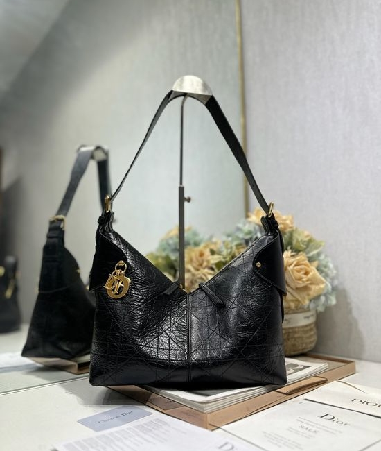 Christian Dior CD Voyage Medium Black Leather Bag 2845
