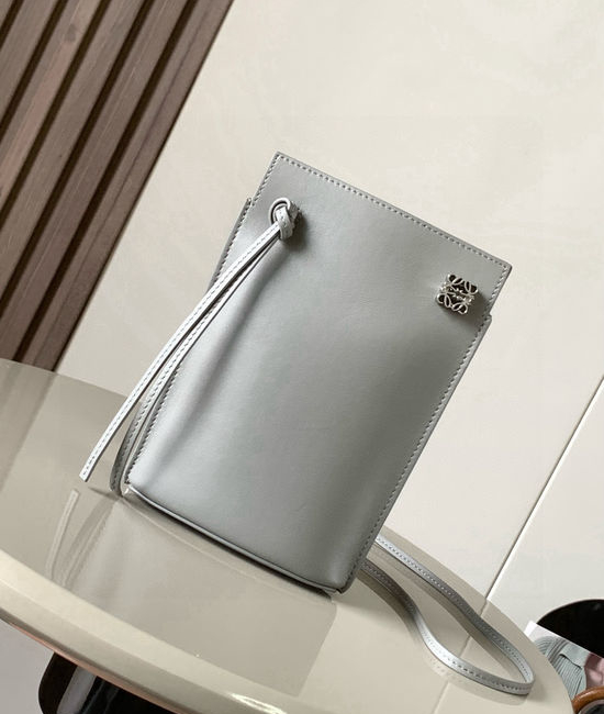 Loewe Dice Pocket Leather Phone Bag Pearl Gray 5535