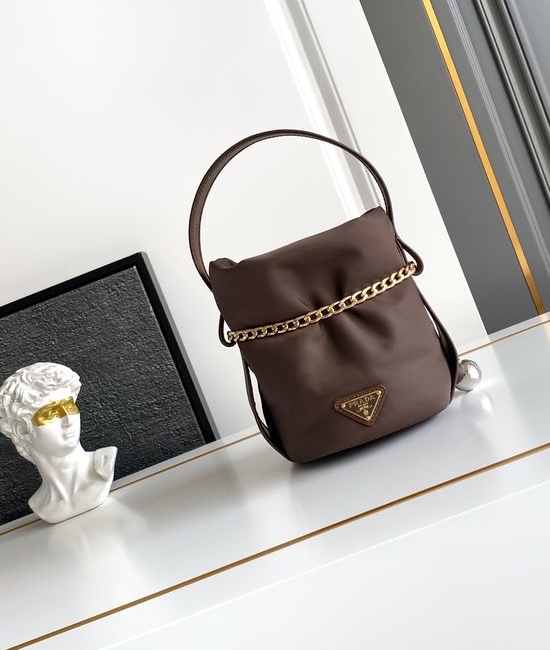 Prada Bucket Nylon Leather Handbag 1BE088