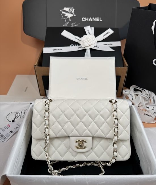 Chanel 2.55 White Caviar Leather Bag 1112