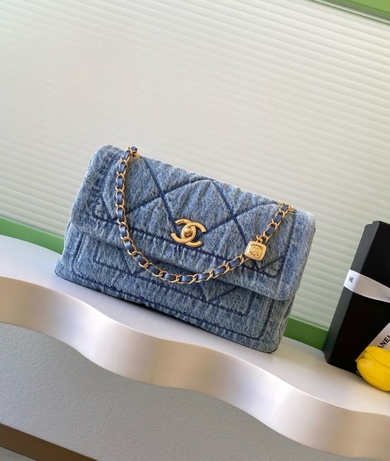 Chanel Denim Chain Bag Quilted AS5734