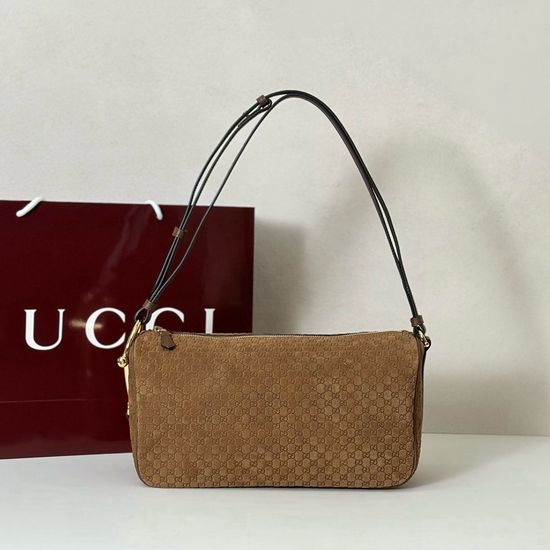 Gucci Handbag Brown Suede Embossed Bag 860787