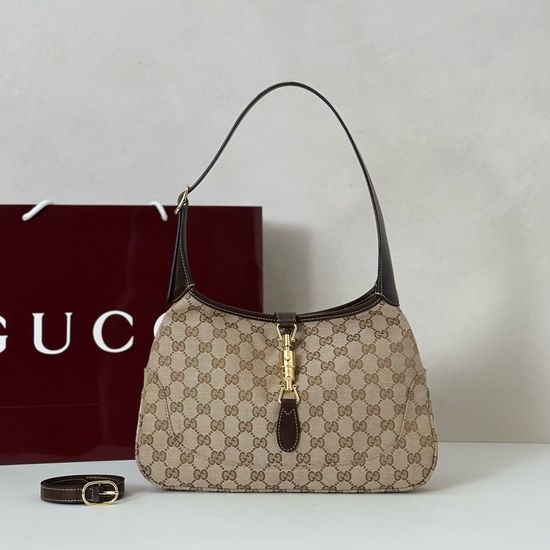 Gucci Shoulder Bag Apricot Fabric Coffee Trim 863136