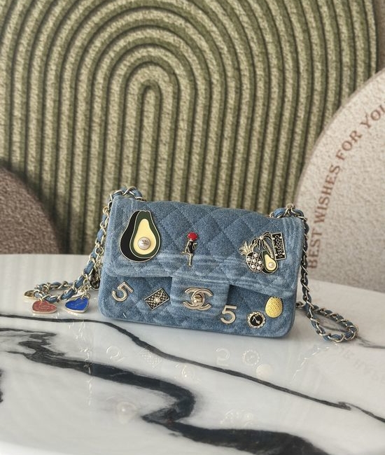 Chanel Vintage Denim Shoulder Bag with Badges 20cm