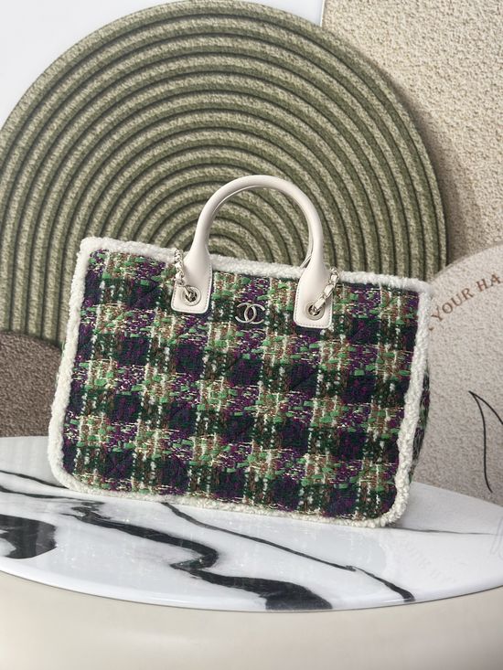 Chanel Coco Neige Plaid Beach Tote 25N