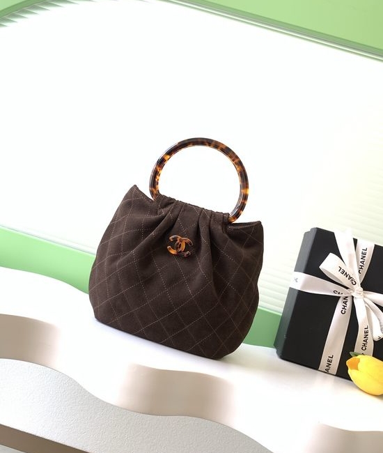 Chanel Suede Tortoiseshell Handle Medium Bag AS6022