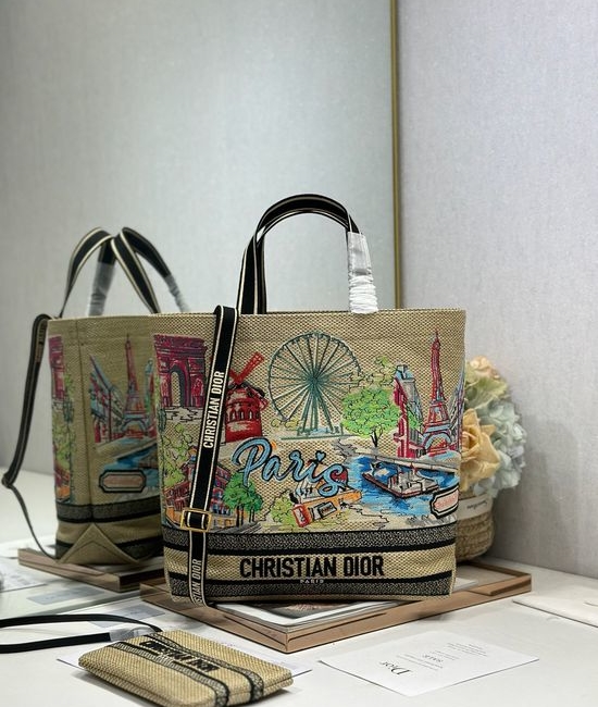 Christian Dior CD Paris Postcard Embroidered Tote Bag 1288
