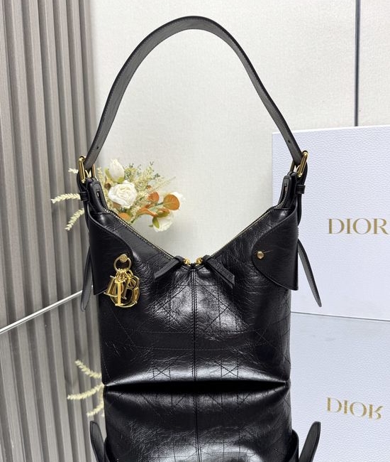Christian Dior CD Voyage Small Black Ruched Bag 16961