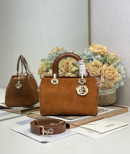 Christian Dior CD LADY Christian Dior CD Brown Velour Spliced Handbag 1440