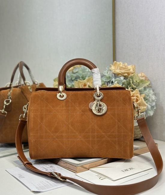 Christian Dior CD Lady Christian Dior CD Large Brown Spliced Velvet Handbag 1441