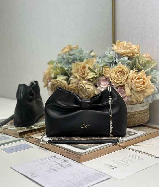 Christian Dior CD LAMBSKIN Black Chain Bag 0714