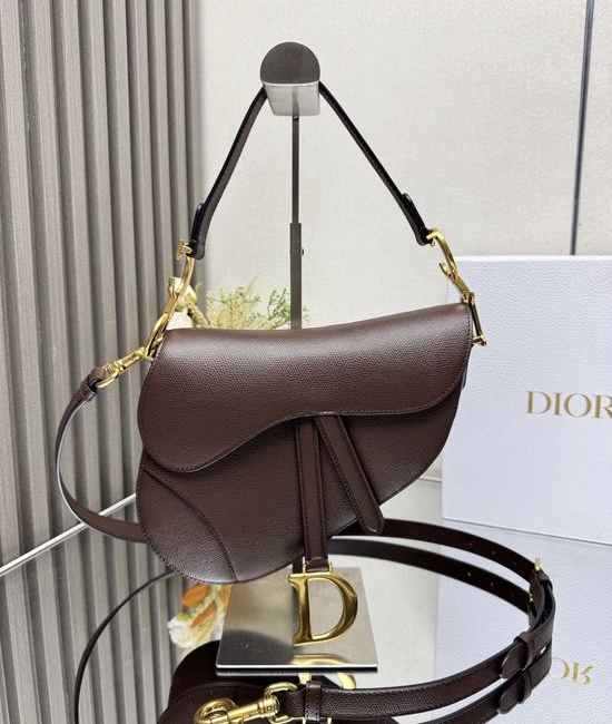 Christian Dior CD Saddle Bag Chocolate Leather 11907