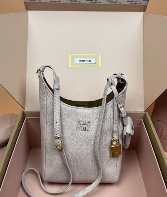 Miu Miu Hobo Grained Leather Shoulder Bag 5BB099