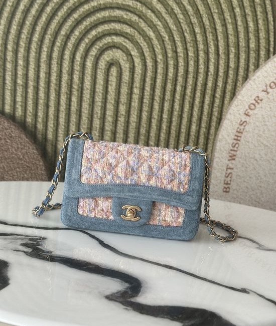 Chanel Vintage Pink Blue Denim CF