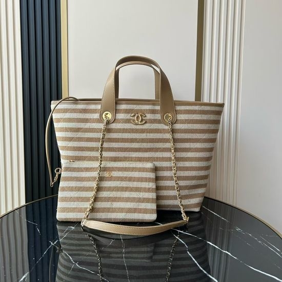 Chanel Beach Linen Striped Shopping Tote AS6007