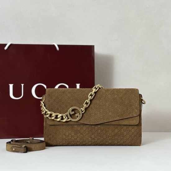 Gucci Brown Suede Embossed Handbag 857622