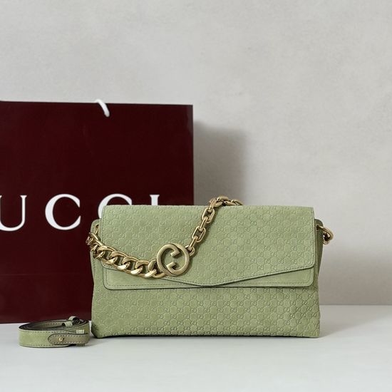 Gucci Shoulder Bag Gray Green Suede 857622
