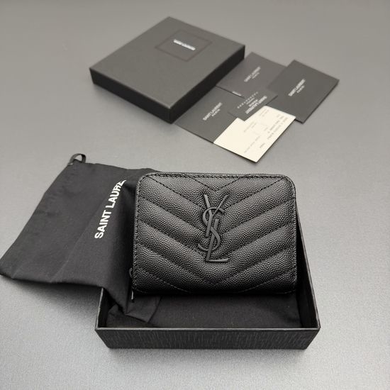 Yves Saint Laurent YSL Matelasse Small Grain Embossed Leather Zip Wallet 403723