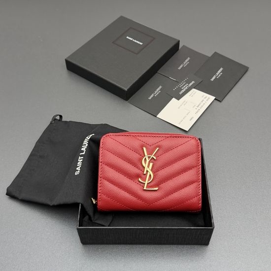 Yves Saint Laurent YSL Matelasse Small Grain Embossed Leather Zip Wallet 403723