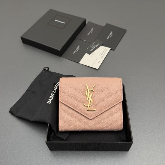Yves Saint Laurent YSL Matelasse Grained Leather Trifold Wallet 403943