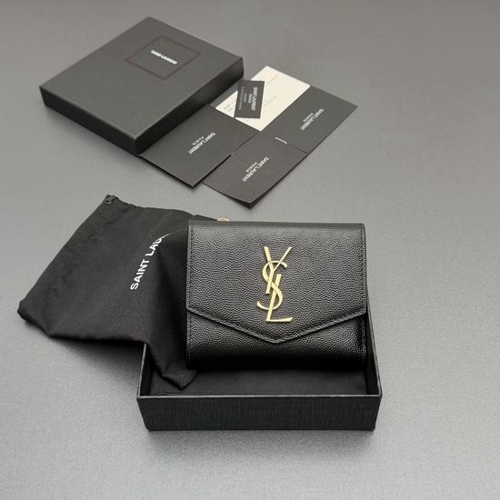 Yves Saint Laurent YSL Matelasse Grain Leather Zipper Bifold Wallet 582296