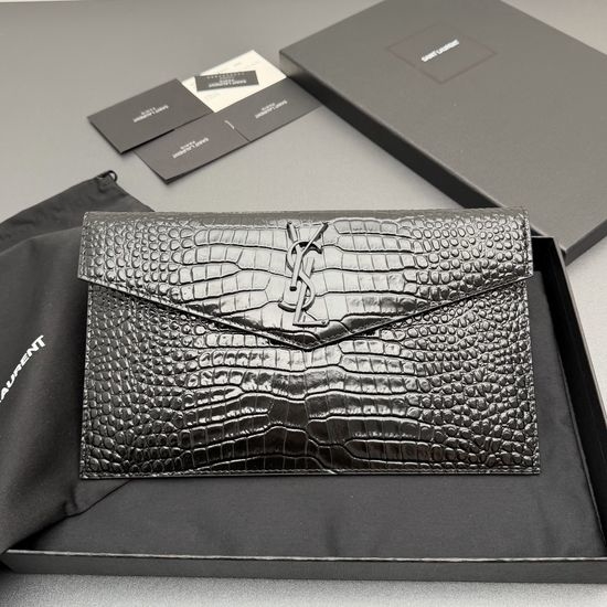 Yves Saint Laurent YSL UPTOWN Crocodile Embossed Leather Clutch 565739