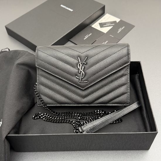 Yves Saint Laurent YSL ENVELOPE Grain Leather Chain Wallet 393953