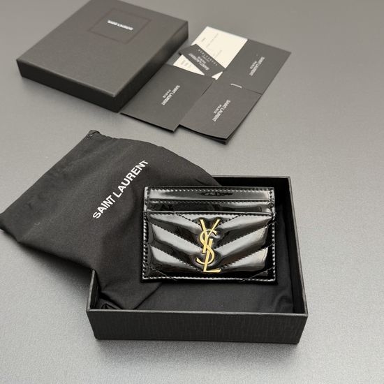 Yves Saint Laurent YSL Matelasse Patent Leather Card Holder 423291