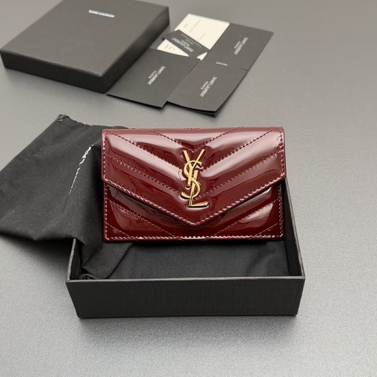 Yves Saint Laurent YSL Matelasse Patent Leather Card Holder 612808