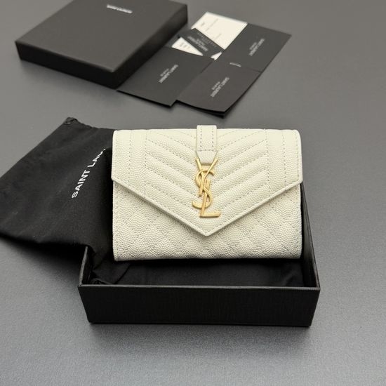 Yves Saint Laurent YSL Matelasse Short Grain Leather Envelope Wallet 651026