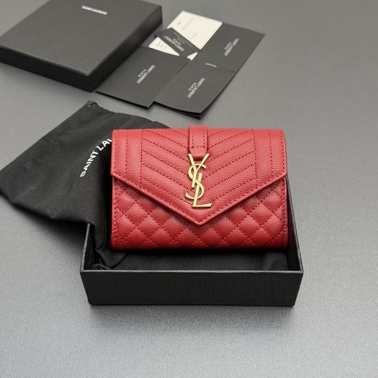 Yves Saint Laurent YSL Matelasse Short Grain Leather Envelope Wallet 651026