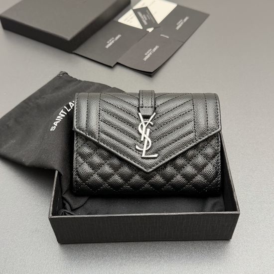 Yves Saint Laurent YSL Matelasse Short Grain Leather Envelope Wallet 651026