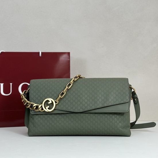 Gucci Embossed Leather Grey Green Bag 857362
