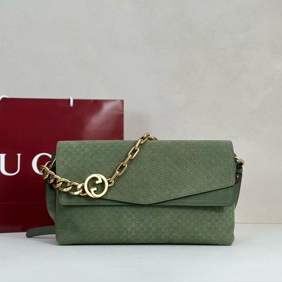 Gucci Grey-Green Suede Shoulder Bag 857362