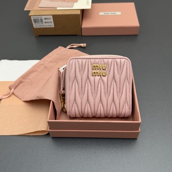 Miu Miu Matelasse Sheep Leather Short Zip Wallet 5MO522