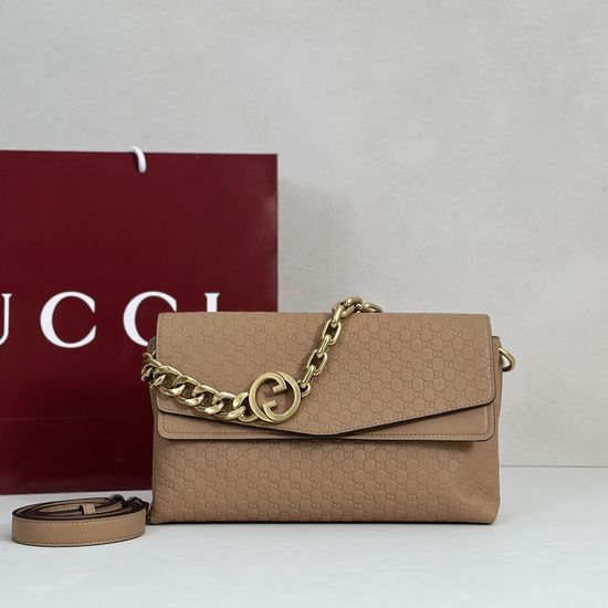 Gucci Large Bag Embossed Tan Leather 857622