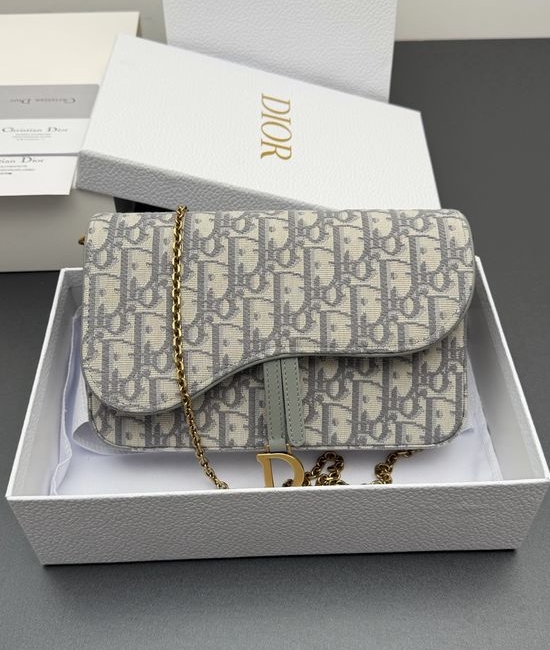 Christian Dior CD Saddle Chain Jacquard Grey Bag S5907