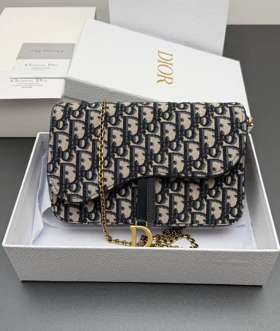 Christian Dior CD Saddle Chain Jacquard Blue Bag S5907