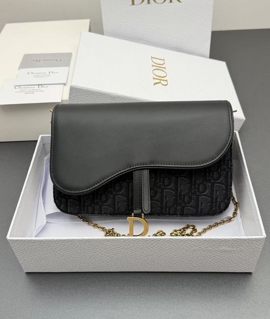 Christian Dior CD Saddle Chain Jacquard Black Bag S5907