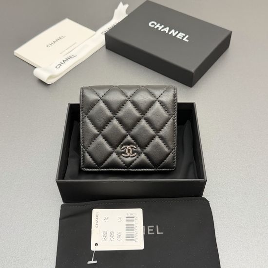 Chanel Lambskin Short Folding Wallet with Silver Hardware A84028