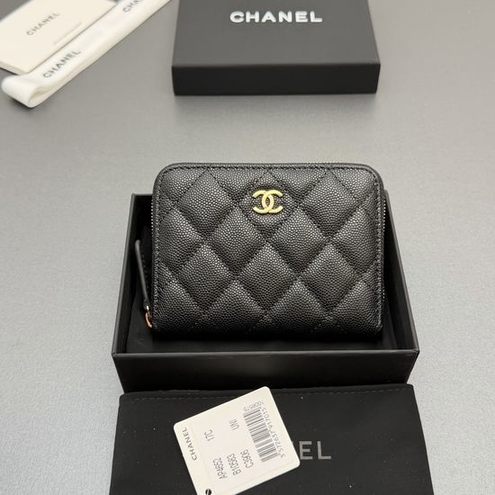 Chanel Short Zip Wallet Black Grain AP4652