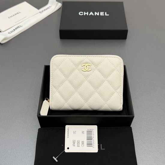 Chanel Short Zip Wallet White Grain AP4652