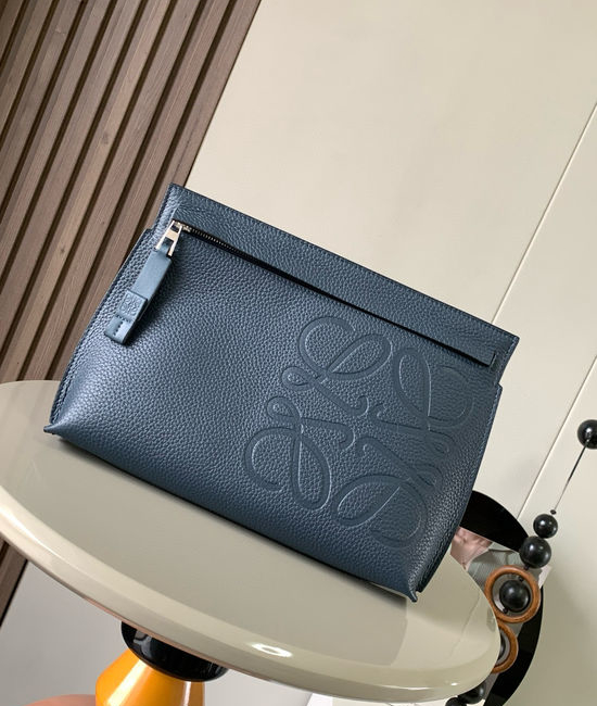 Loewe TT Pouch in Grained Leather Blue 9116