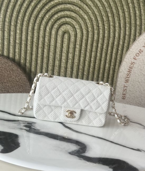 Chanel Raffia Weave Classic Flap White 9297