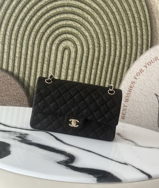 Chanel Raffia Weave Classic Flap Black 9296