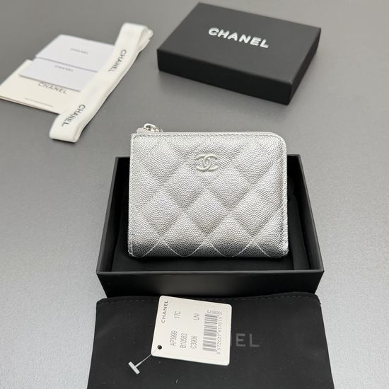 Chanel Short Zipper Wallet Silver Hardware AP3999