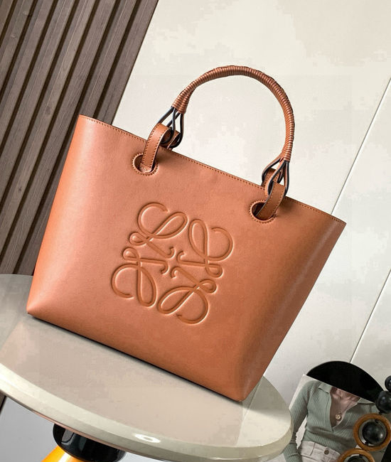 Loewe Anagram Tote Leather Woven Handle Bag 9300