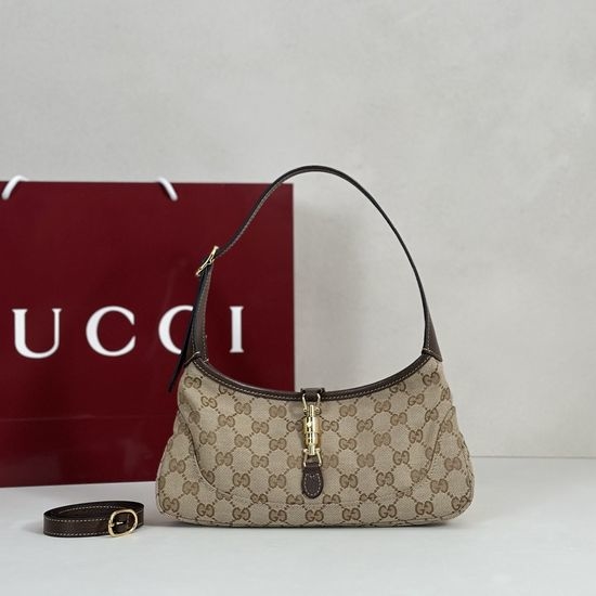 Gucci Crossbody Bag Apricot Fabric Coffee Trim 863137