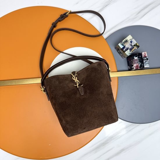 Yves Saint Laurent YSL LE 37 Suede Bucket Bag with Metal Logo 749036